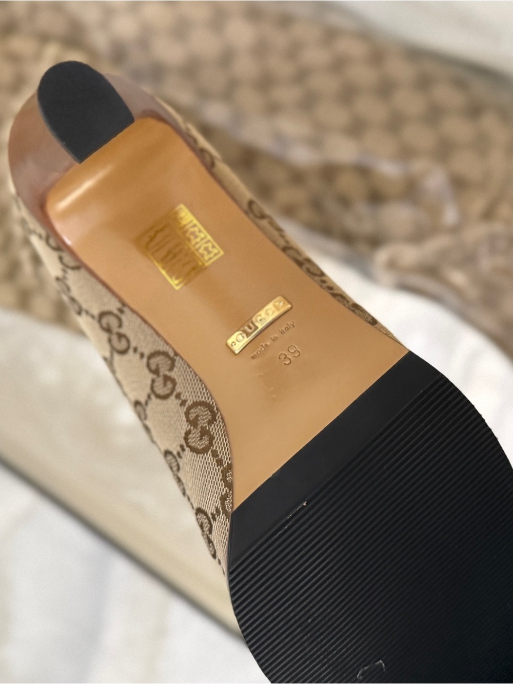 Gucci Tan GG Monogram Over-the-Knee Tie Boots - Picture 6 of 7